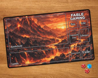 Berg MTG Playmat mit Card Zones - Volcano Fire TKG Schreibtischunterlage für Magic the Gathering