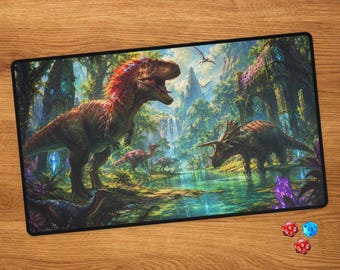 Dinosaurier MTG Spielmatte mit Card Zones - Lebendiger Wald für Magic the Gathering