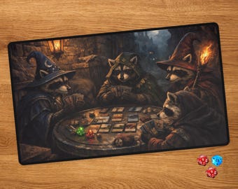 Raccoon MTG Playmat with Card Zones - Trash Panda Custom TCG Deskmat for Magic the Gathering