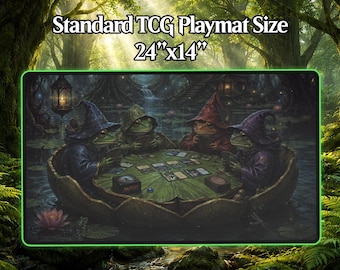 Tappetino da gioco MTG con zone per carte a tema rana - Tappetino da scrivania personalizzato a tema fantasy con rana per Magic the Gathering