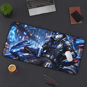 Cyberpunk Furry Schreibtischmatte - Furry Art Schreibtischmatte - Neon Großes Mauspad
