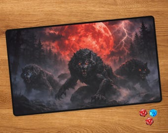 Werewolf MTG Playmat with Card Zones - Wolf Pack Custom TCG Deskmat for Magic the Gathering