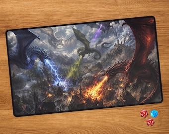 Drachen MTG Playmat mit Card Zones - Dragon Fantasy Custom TKG Schreibtischmatte für Magic the Gathering