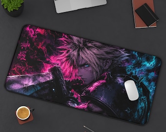 Cloud Strife Anime Schreibtischmatte | Final Fantasy VII Ink Sketch Großes Mousepad XL
