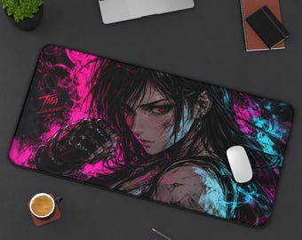 Tifa Lockhart Anime Schreibtischmatte | Final Fantasy VII Ink Sketch Großes Mousepad XL