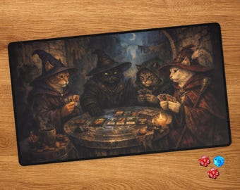 Tappetino da gioco MTG con gatti e zone per carte - Tappetino da scrivania personalizzato Alley Cats per Magic the Gathering