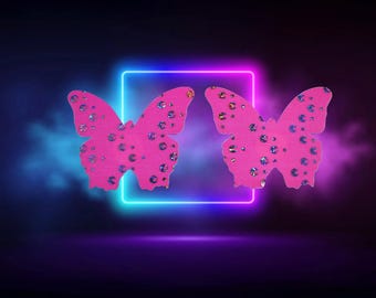 Copricapezzoli rosa a forma di farfalla scintillante – Copricapezzoli con strass – Accessorio per festival e rave