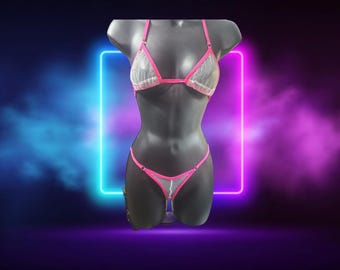 Transparenter Microkini Triangle Bikini – Minimales Bademode Set – Festival & Urlaubs Outfit