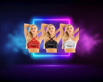 Sequin Halter Top – Sparkly Festival & Rave Crop Top – Clubwear Outfit