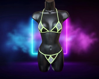 Sexy Cut Out Bikini Set, Diamant Peekaboo Bademode, Exotisches Festival Strand Outfit, String Bikini