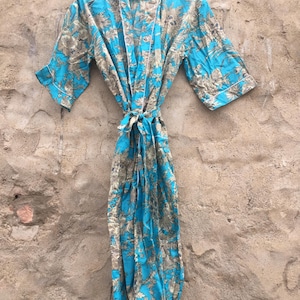 Hand Block Print Cotton Kimono Robe: Boho Beach Cover Up