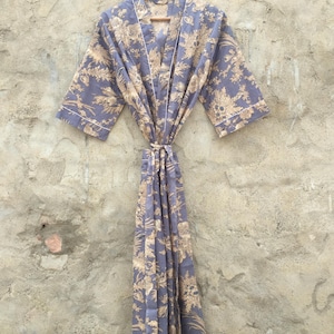 Floral Hand Block Print Cotton Kimono: Bohemian Beach Cover-Up
