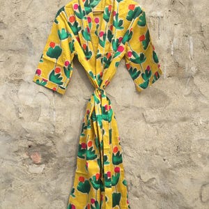 Bohemian Floral Cotton Kimono: Handmade Long Robe, Plus Size
