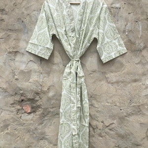 Bata tipo kimono de algodón hecha a mano / Bata de dormir bohemia / Kimono para festivales / Vestido de playa / Regalo para ella