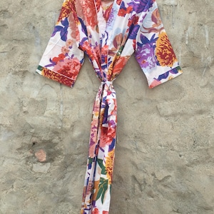 Hand Block Print Cotton Kimono Robe: Boho Beach Cover Up