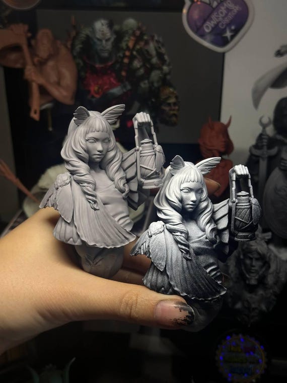 Liri moth girl with a lantern resin casted  bust for miniature painting