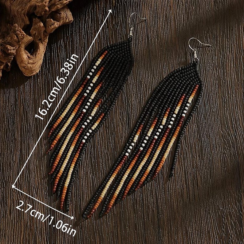 Long Boho Pendant Tassel Earrings – Handmade Geometric Beaded Dangle ...