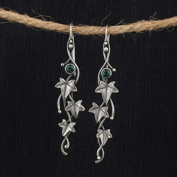 Pendientes de plata con diseño de hojas, hiedra, elfo, plantas botánicas, joyería