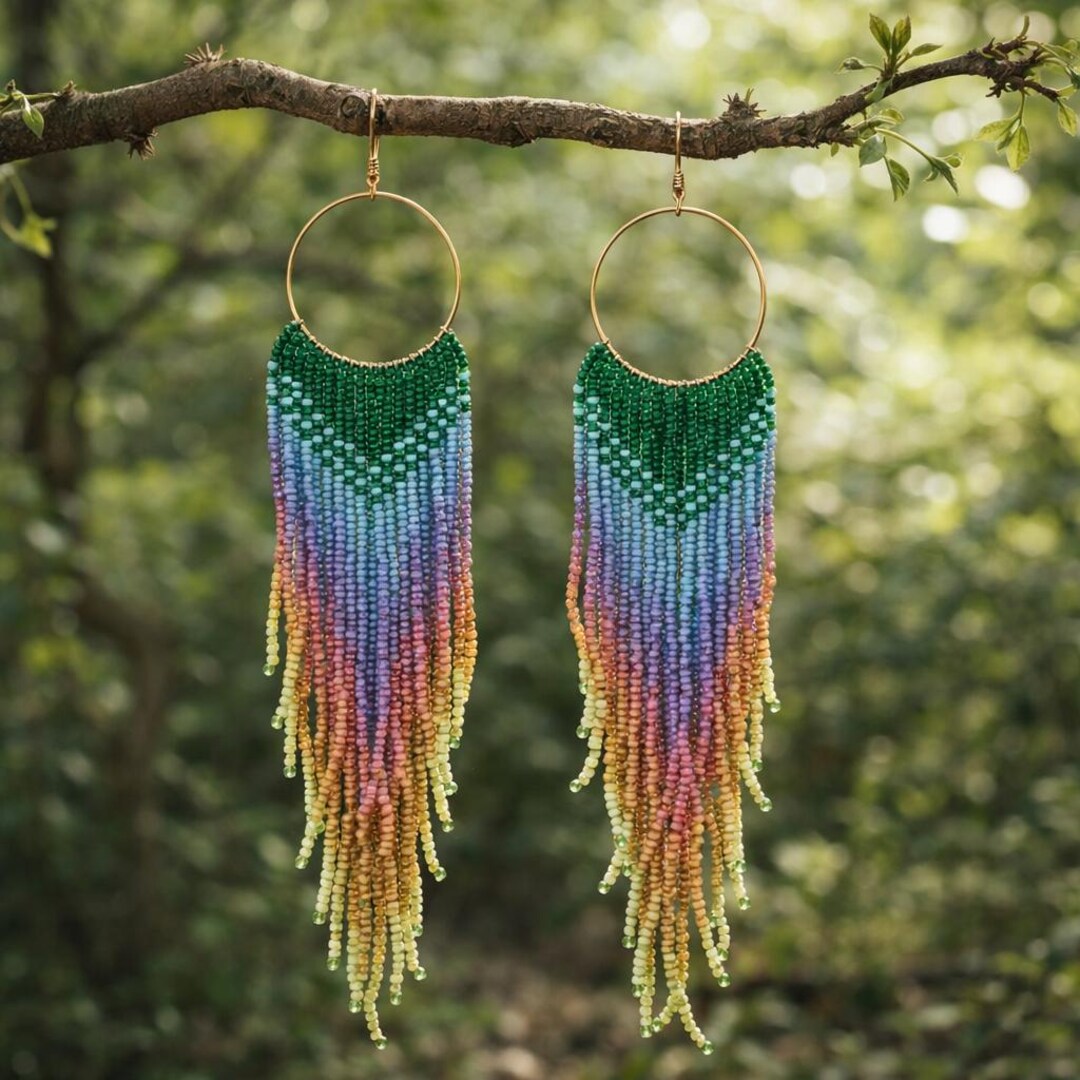 Long Boho Beaded Tassel Earrings – Handmade Multicolor Vintage Dangle ...