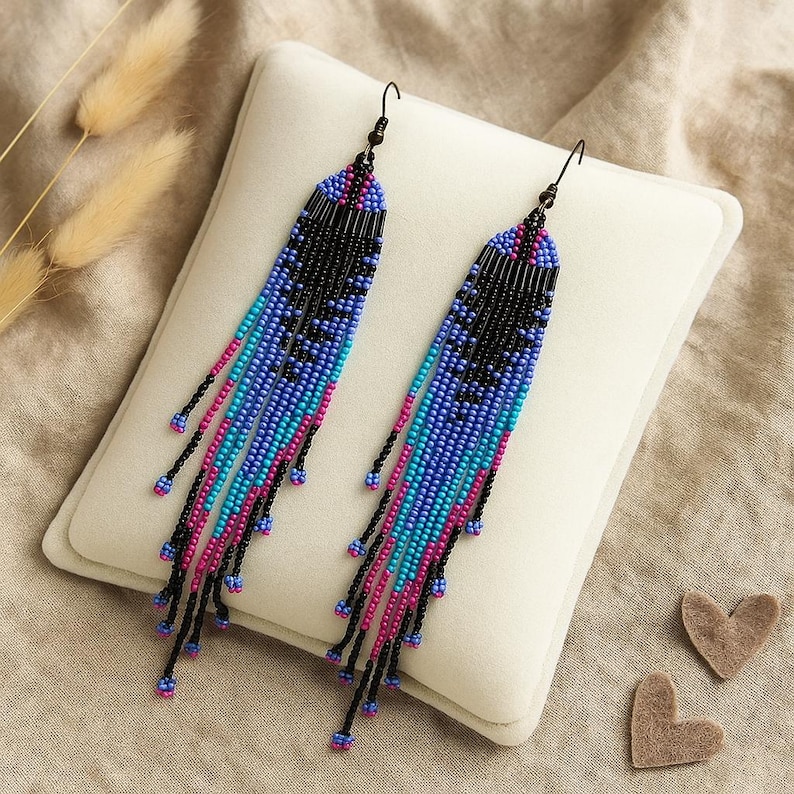 Ultra Long Boho Beaded Tassel Earrings – Handmade Seed Bead Jewelry ...