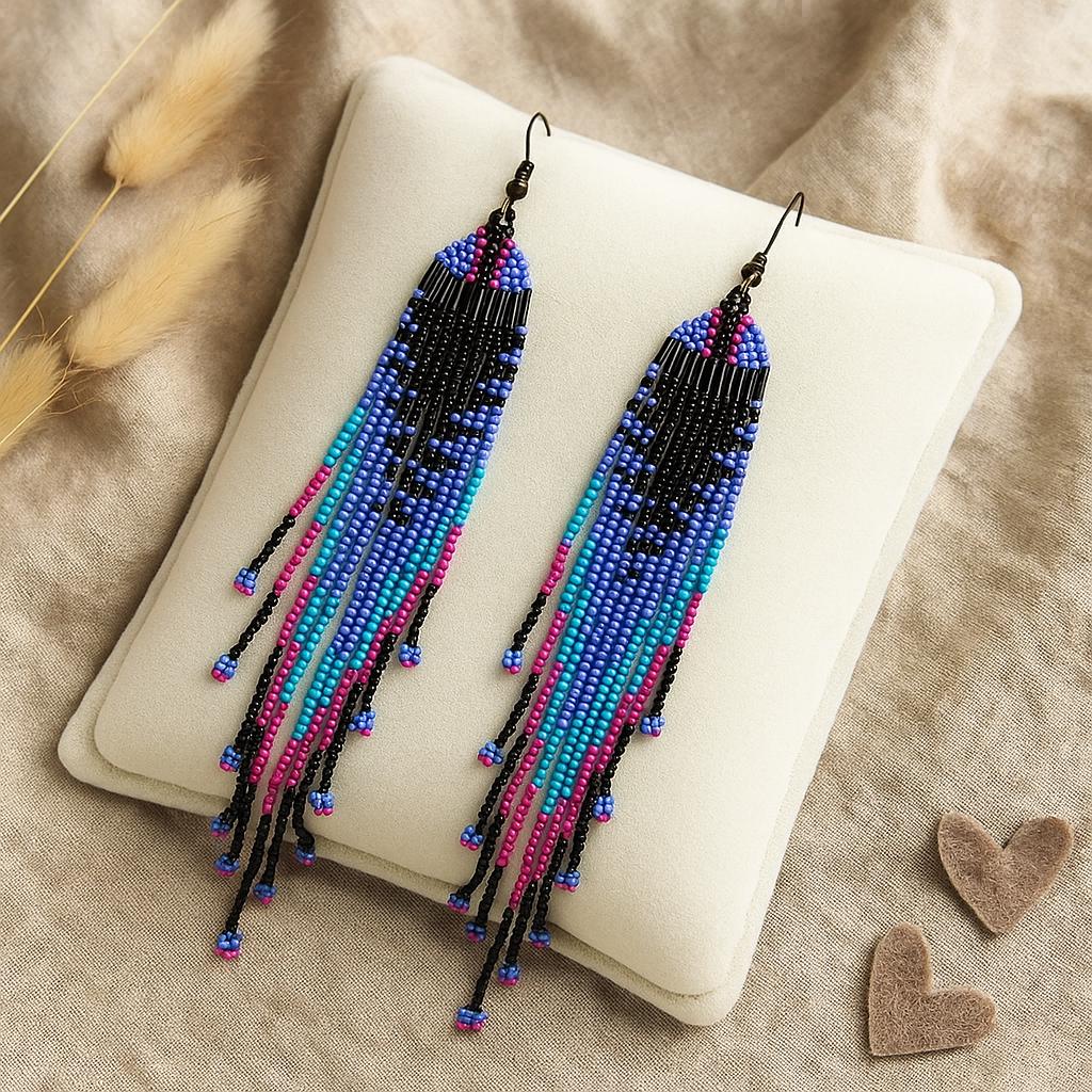 Ultra Long Boho Beaded Tassel Earrings – Handmade Seed Bead Jewelry ...