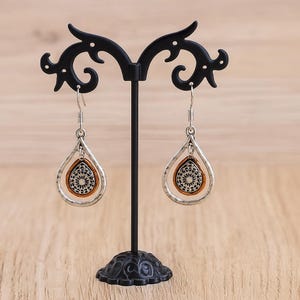 Vintage Teardrop Floral Earrings – Carved Alloy Drop Dangle Jewelry for Women, Party, Occasion Wear