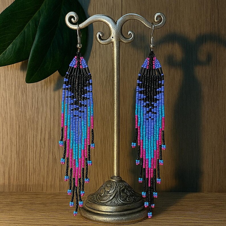Ultra Long Boho Beaded Tassel Earrings – Handmade Seed Bead Jewelry ...