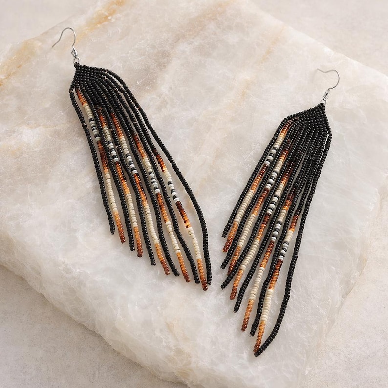 Long Boho Pendant Tassel Earrings – Handmade Geometric Beaded Dangle ...