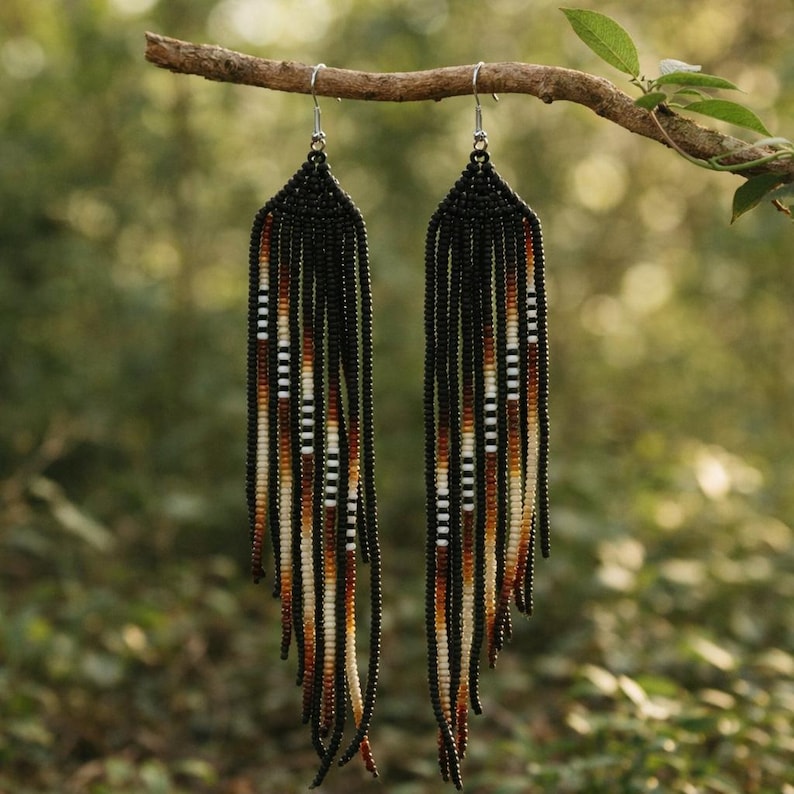 Long Boho Pendant Tassel Earrings – Handmade Geometric Beaded Dangle ...