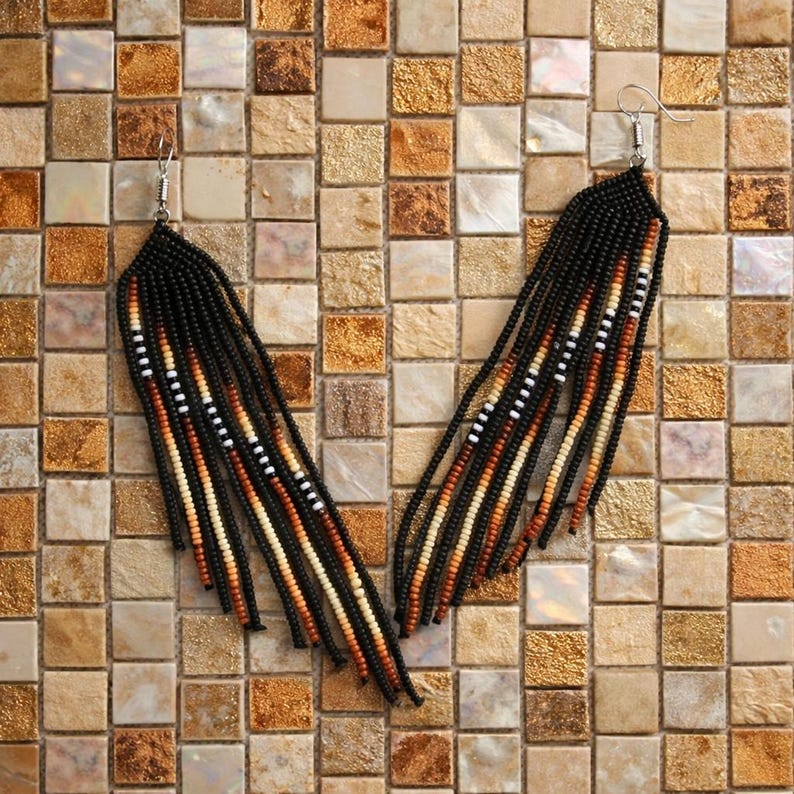 Long Boho Pendant Tassel Earrings – Handmade Geometric Beaded Dangle ...