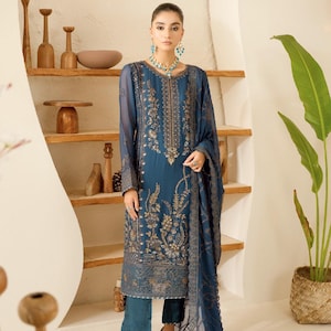 Pakistanische indische Chiffon bestickte Salwar Kameez auf Bestellung angefertigt