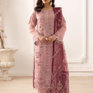 Pakistani organza embroidered salwar kameez made on custom order