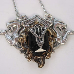 Silver Victorian Art Deco with Gargoyles and Black Onyx Necklace