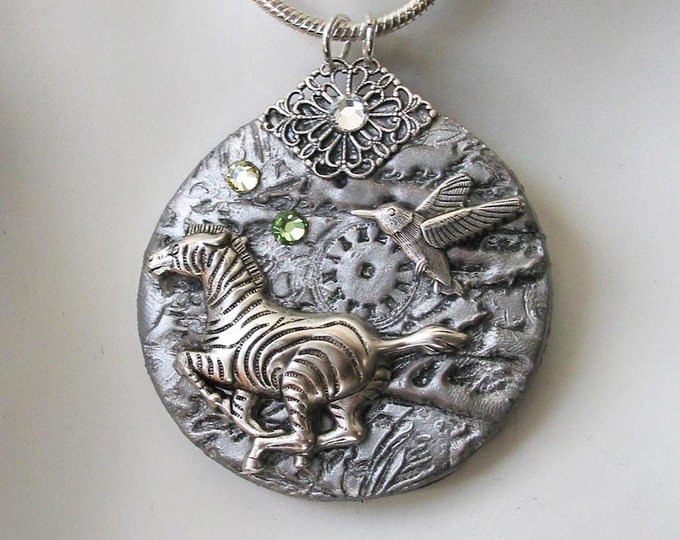 Silver Steampunk Zebra Pendant Necklace Etsy