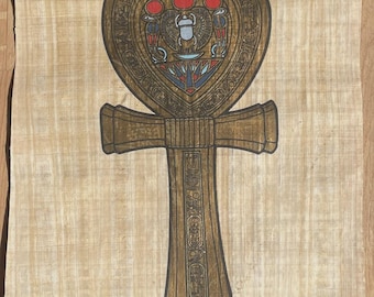 手作りのアケナテン王のパピルス画：古代エジプトの壁画（14インチ×10
