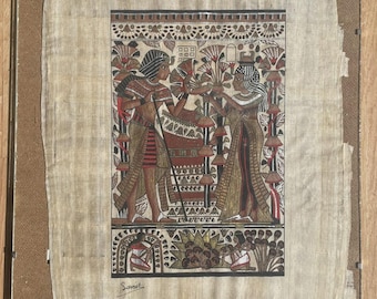 パピルス　古代エジプト 手描きアート 大判 手作りのアケナテン王のパピルス画：古代エジプトの壁画（14インチ×10
