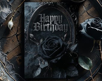 Rosa de Obsidiana – Cartão de Aniversário Imprimível (4x6 e 5x7) | Download Digital Instantâneo | Série Elegância Gótica