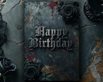 Réquiem das Cinzas – Cartão de Aniversário para Imprimir (4x6 e 5x7) | Download Digital Instantâneo | Série Gótica Sombria
