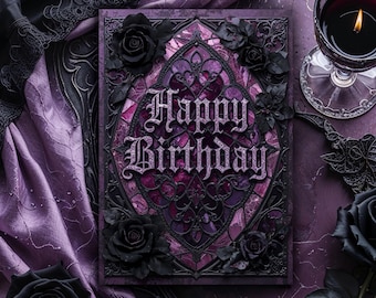 Violet Reliquary – Cartão de Aniversário para Imprimir (4x6 e 5x7) | Download Digital Instantâneo | Cartão de Aniversário Gótico