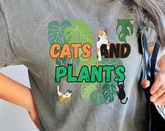 Cat and Plant Lover Shirt | Cozy Graphic Tee for Plant Moms & Cat Lovers | Cute Botanical Cat T-Shirt | Cottagecore Aesthetic Apparel