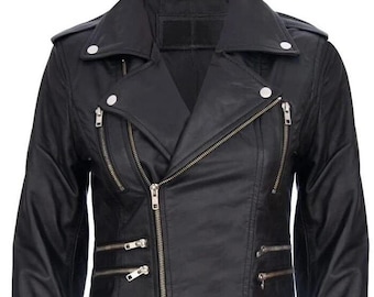 Zwart rundleren bikerjack dames - nappaleer met meerdere ritsen