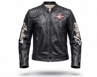 Indian-motorjas heren zwart echt rundleer – Icon biker riding jacket van Trendtribestorepk