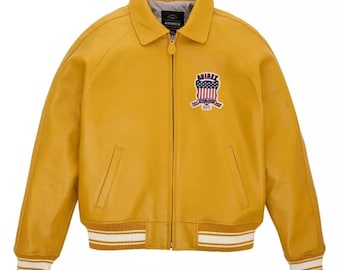 Chaqueta de vuelo Avirex de piel de vaca auténtica color mostaza para hombre/Chaqueta bomber americana de TrendTribeStorePK