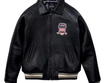 Zwart echt leren Avirex-bomberjack voor heren | American Flight Style van TrendTribeStorePK