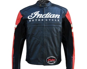 Indian-bikerjack van echt leer voor heren | Zwart-rode motorkleding van rundleder van TrendTribeStorePK