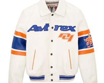 Vit Avirex herrjacka i äkta kohud, USA Bomber-stil från TrendTribeStorePK