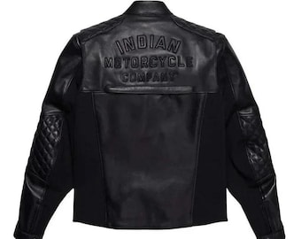 Zwart leren Indiaas lederen motorjack voor heren van TrendTribeStorePK