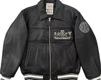 Avirex bomberjacka i läder för herrar - svart flygjacka