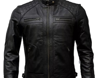 Zwart leren Cafe Racer-jack voor heren - echte rundleer biker van TrendTribeStorePK