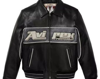 Men's Black Avirex Genuine Cowhide Leather Bomber Jacket | American Flight Style by TrendTribeStorePK